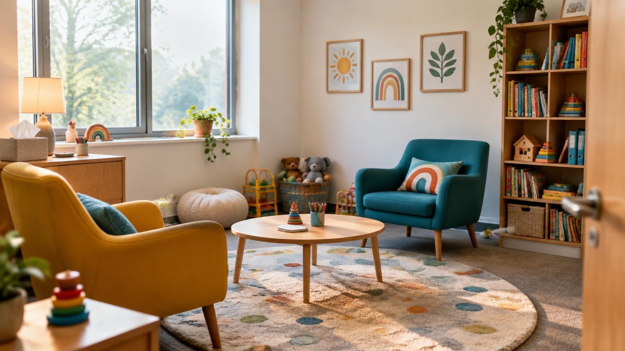 A calm, welcoming child and adolescent mental health room.